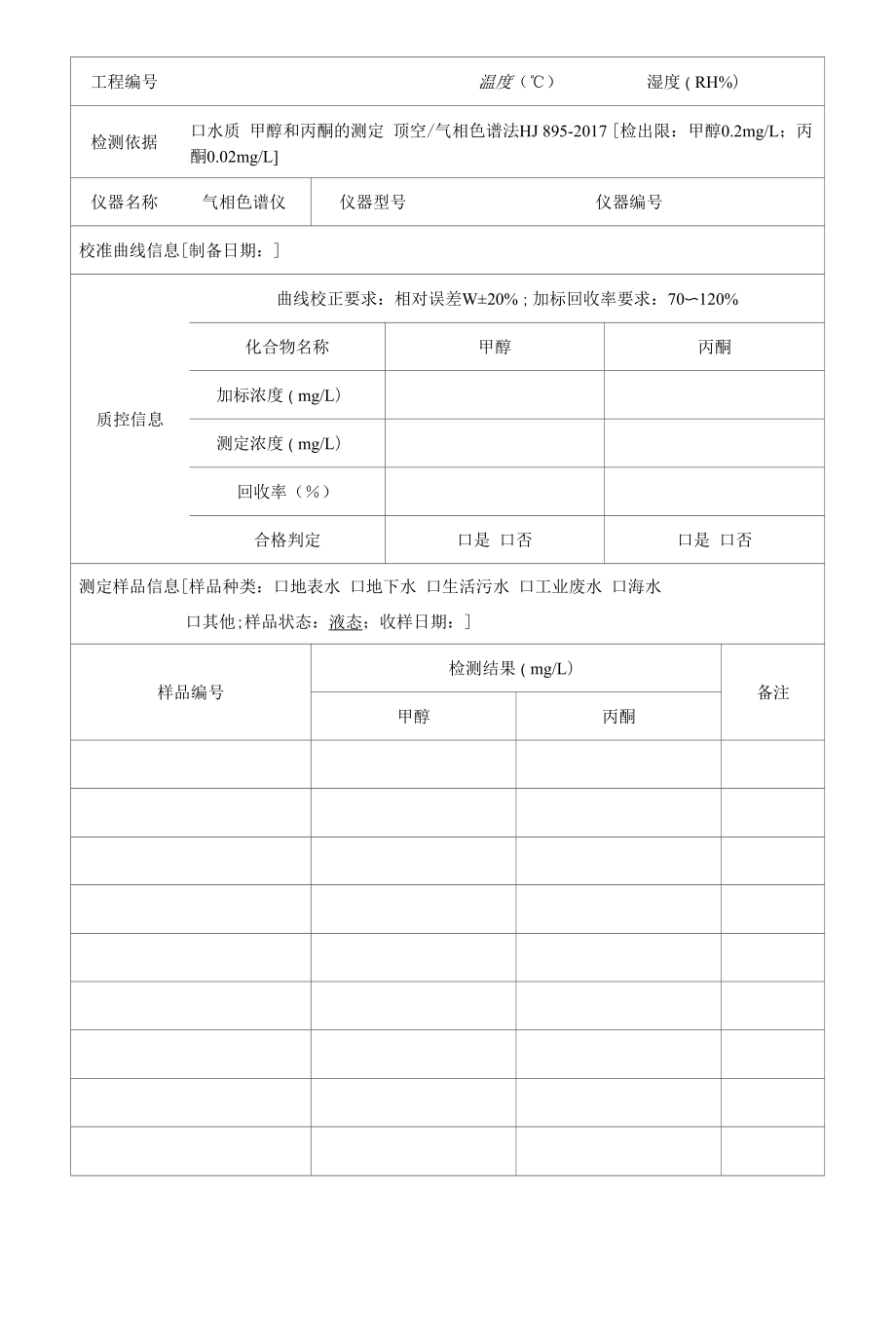 0-051 水质 甲醇和丙酮的测定原始记录.docx_第2页