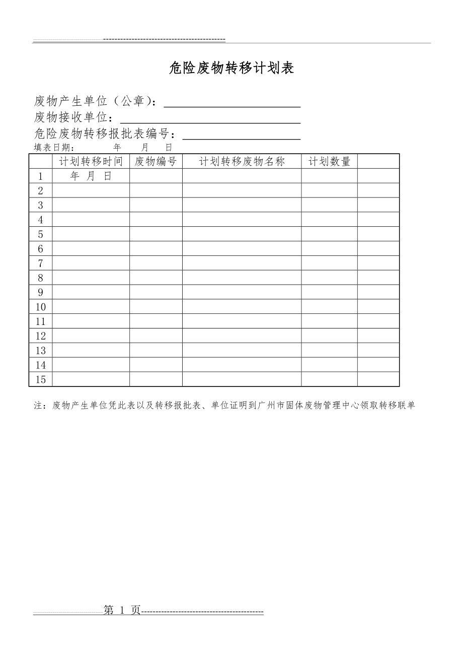 危险废物转移计划表(10页).doc_第1页