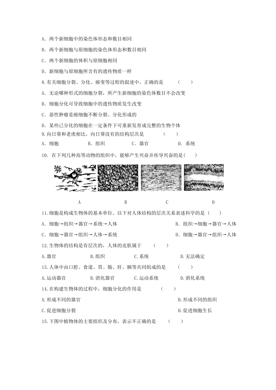 七年级生物生物与细胞练习题.doc_第2页