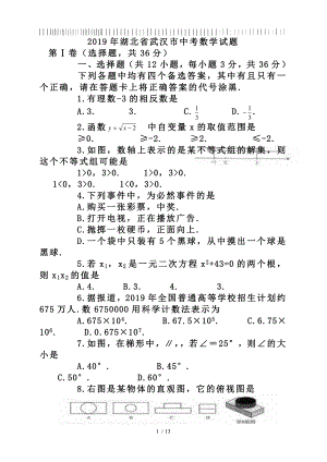 2019年湖北省武汉市中考数学试题.doc