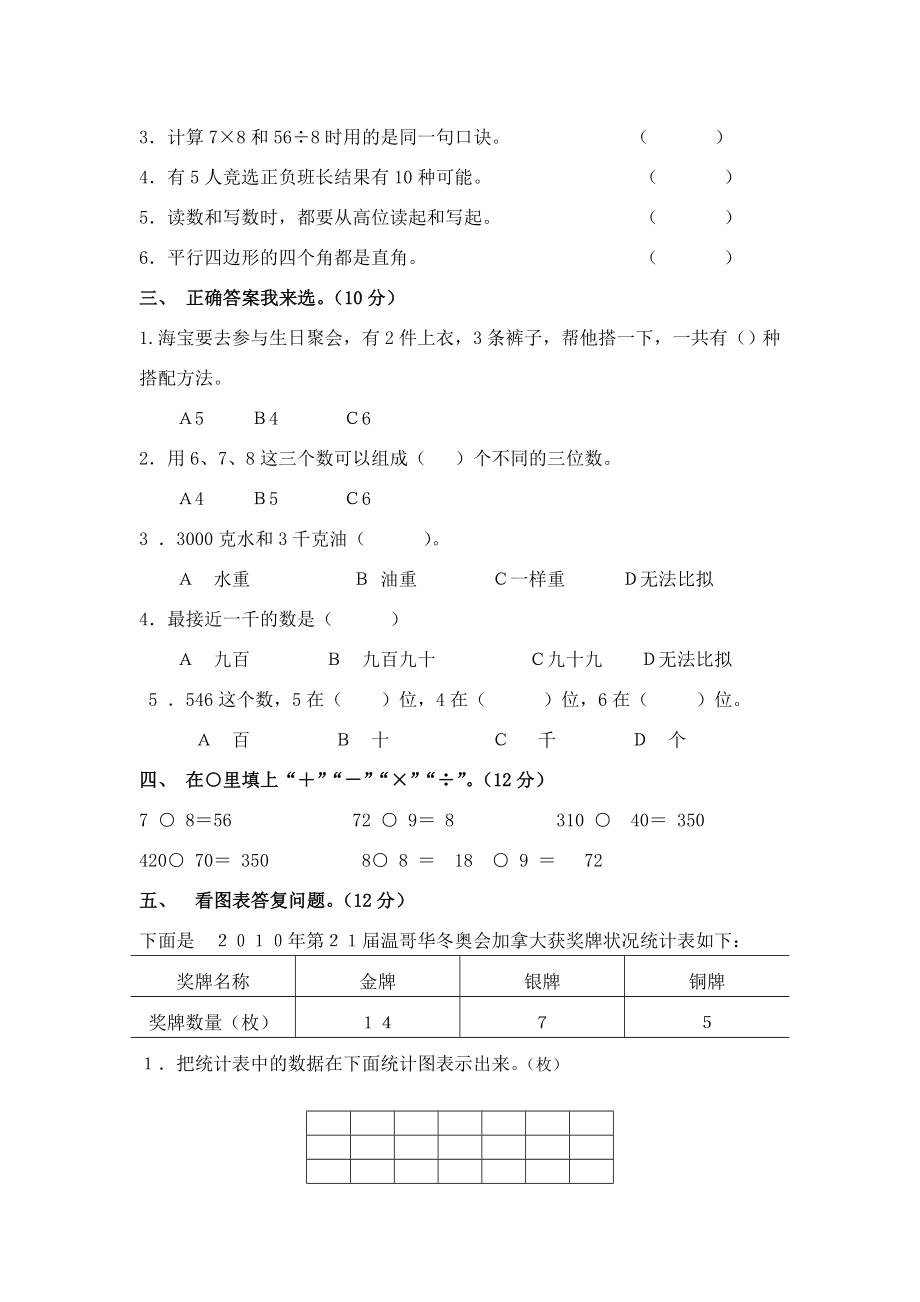 二年级数学期末测试卷复习资料.docx_第2页