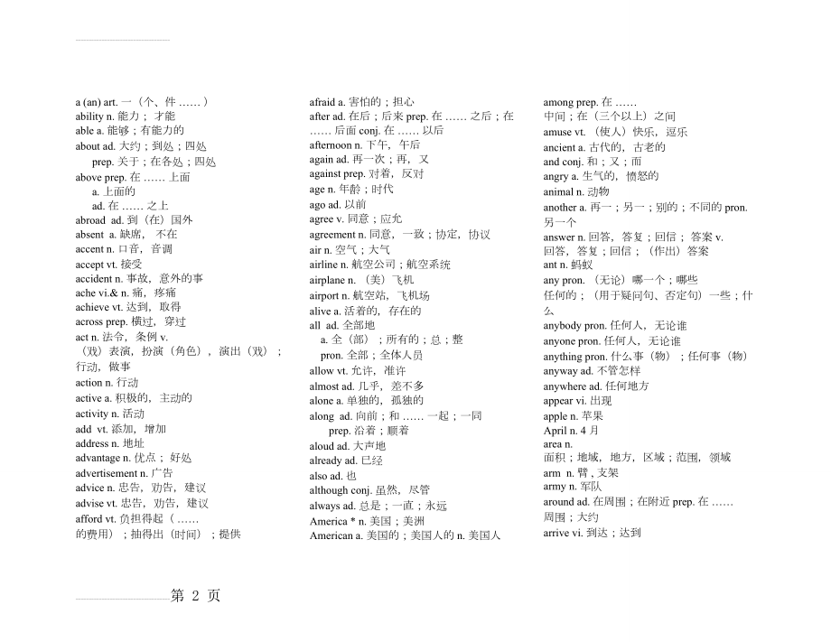 中考必备高频词汇2600词(单词版)(22页).doc_第2页