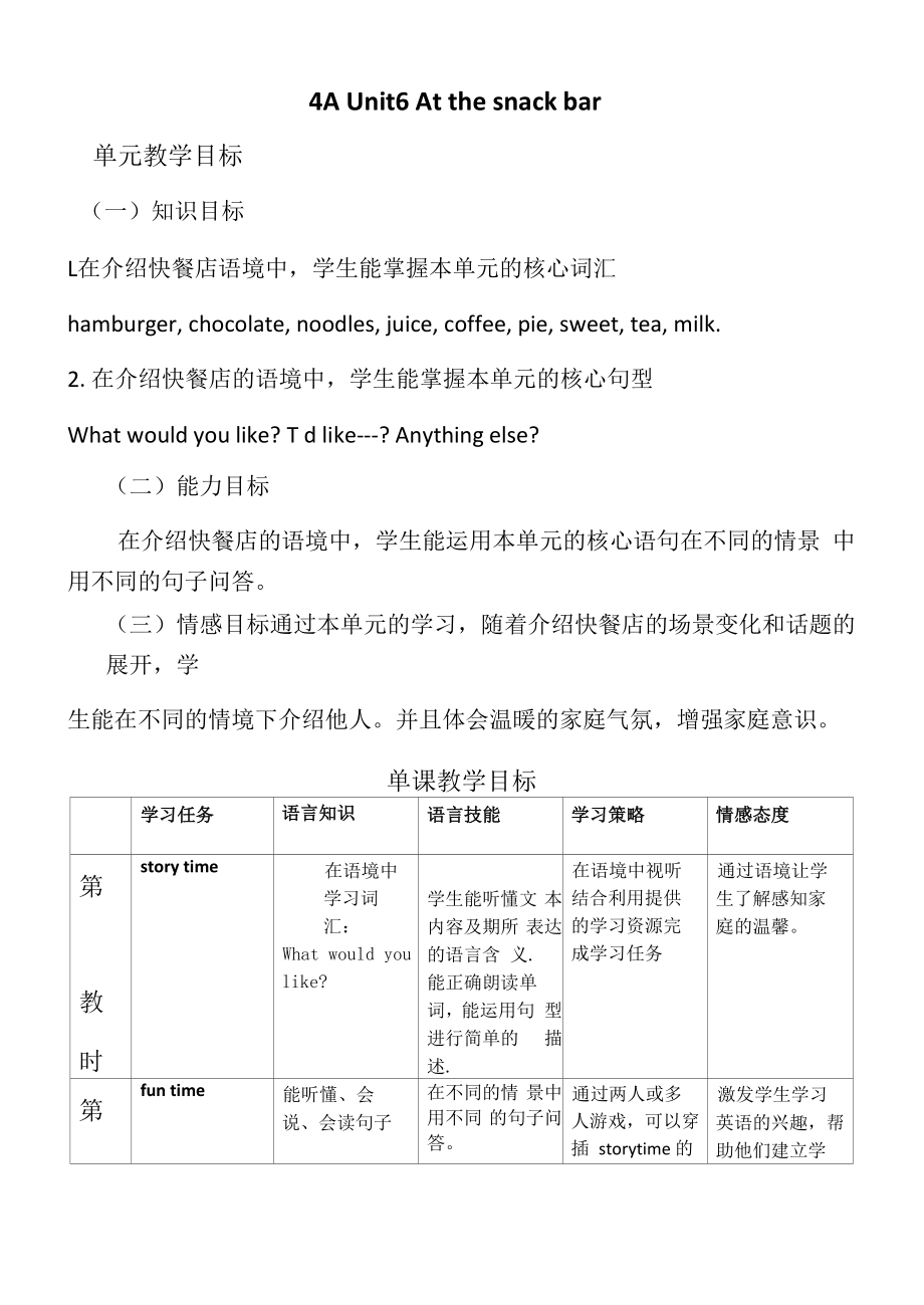 江苏译林版四年级英语上册第六单元教学计划及全部教案.docx_第1页