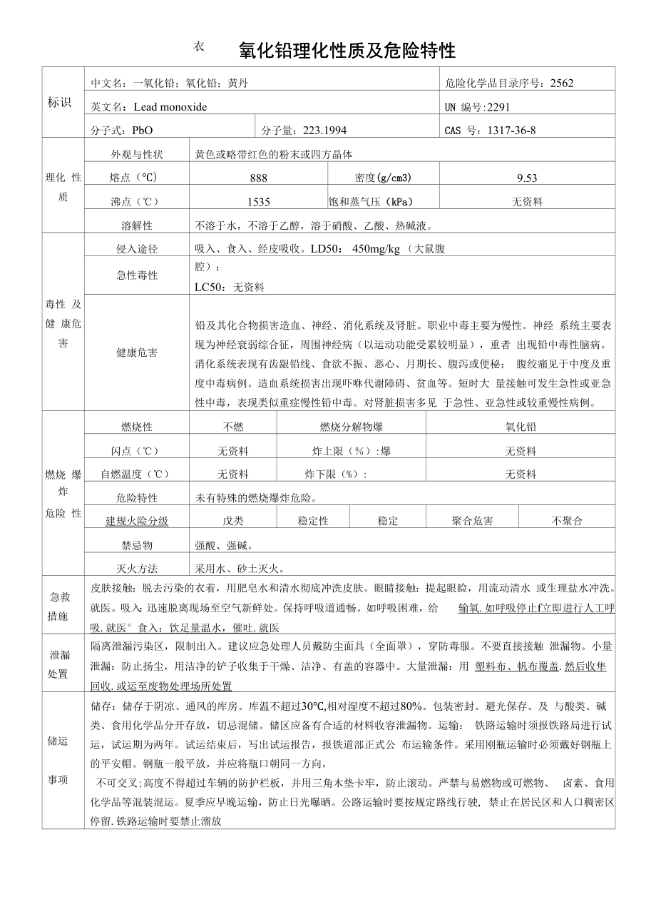 一氧化铅-理化性质及危险特性表.docx_第1页