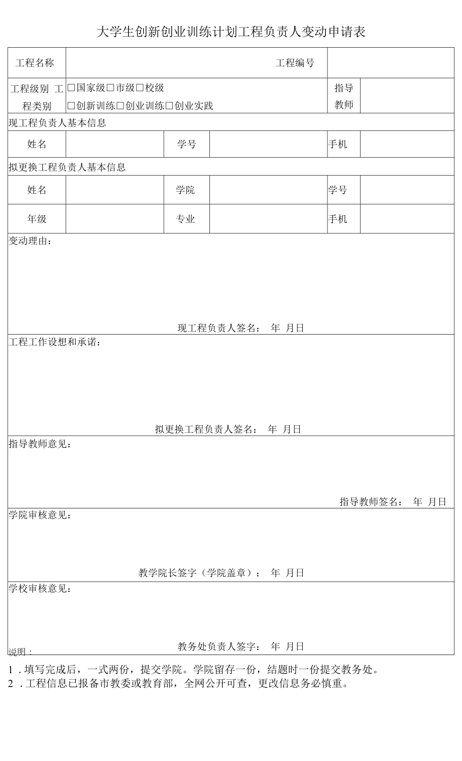 大学生创新创业训练计划项目负责人变动申请表.docx_第1页