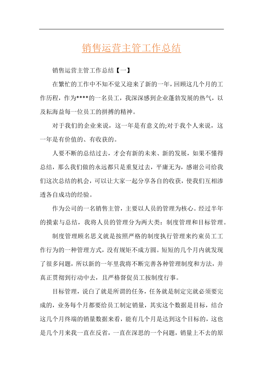 销售运营主管工作总结.docx_第1页