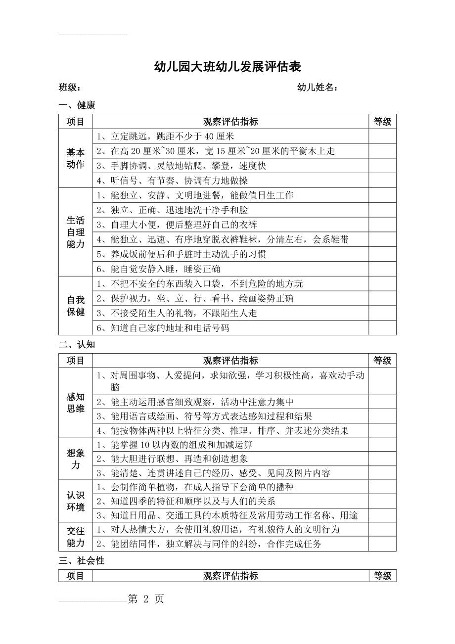 五大领域测评表(6页).doc_第2页