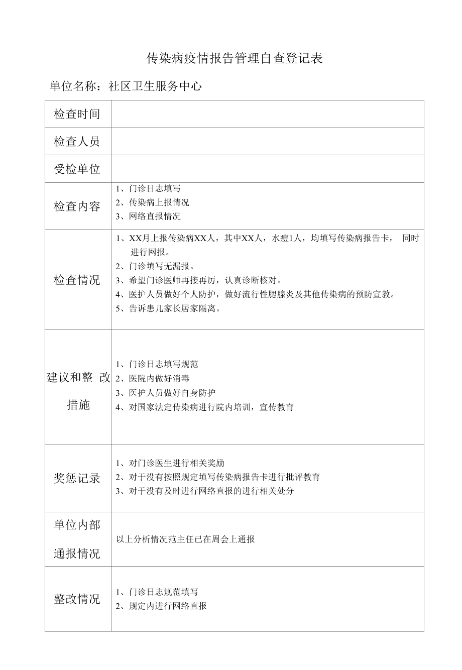 2022传染病疫情报告管理自查登记表().docx_第1页