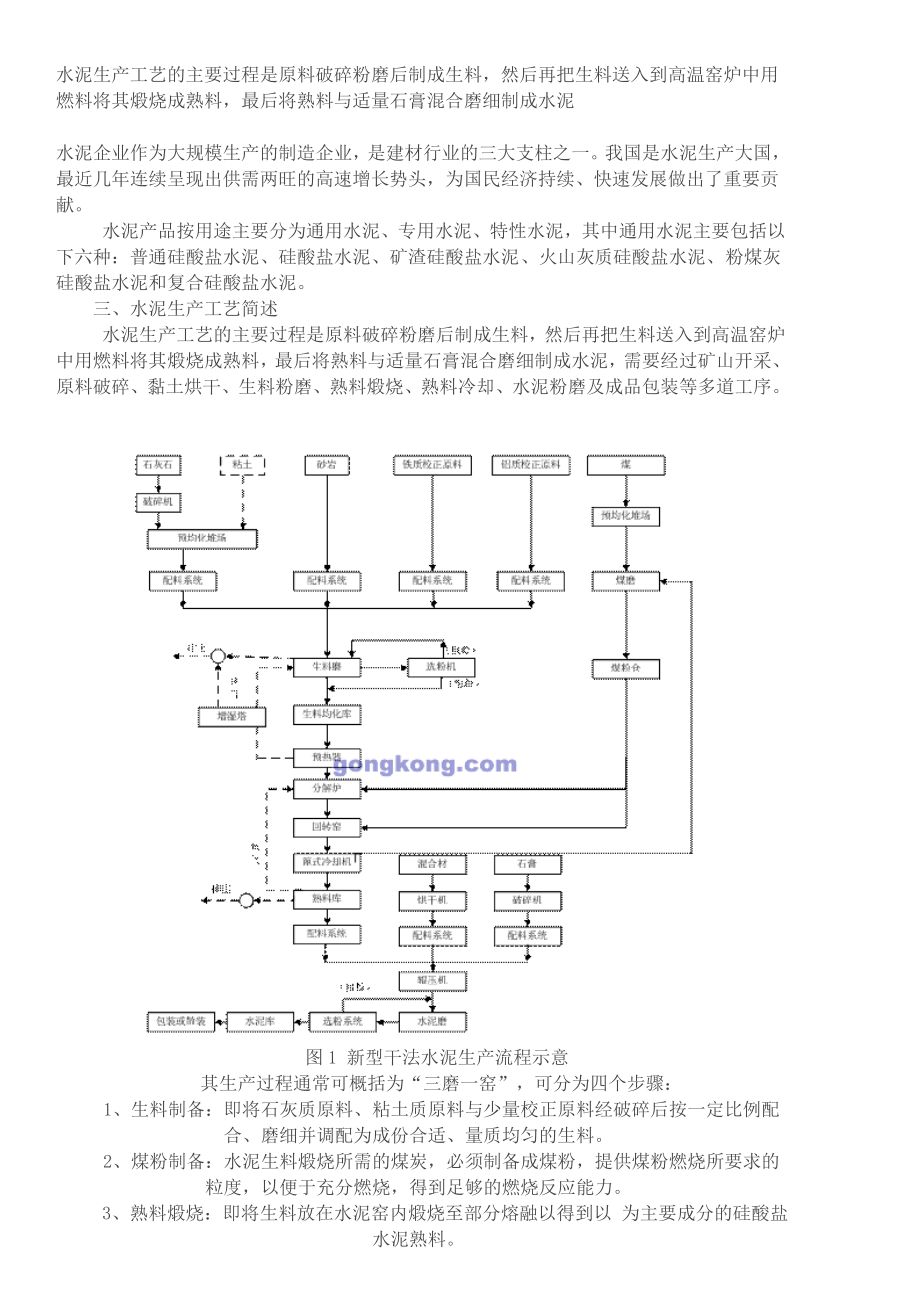 水泥生产工艺的主要过程是原料破碎粉磨后制成生料.docx_第1页