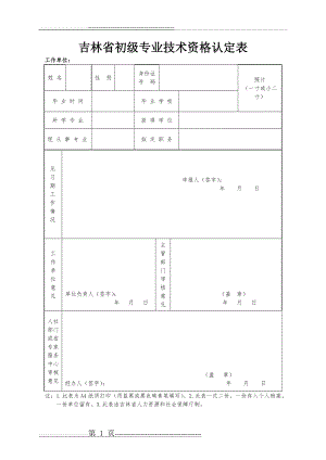 吉林省初级专业技术资格认定表(1页).doc