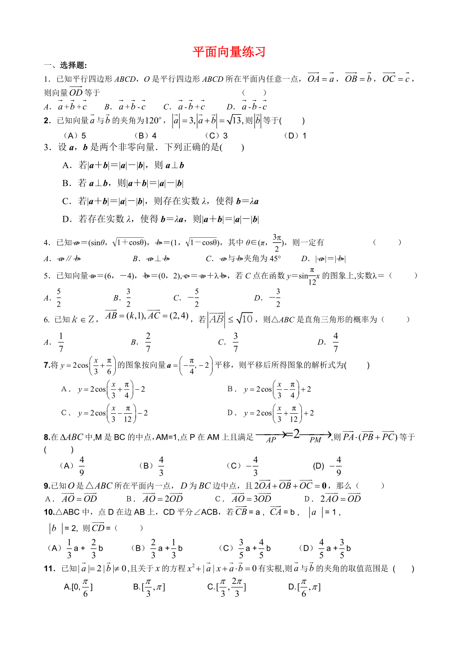 平面向量经典练习题非常好.docx_第1页