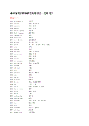 史上牛津深圳版初中英语九年级全一册单词表中英文对照.doc