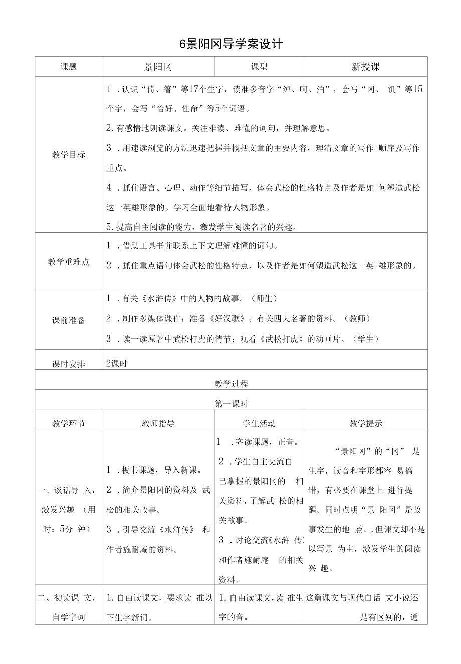 最新统编部编版五年级语文下册《景阳冈》精品导学案设计.docx_第1页