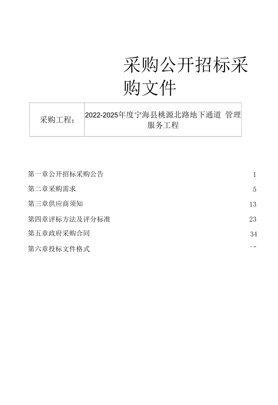 2022-2025年度宁海县桃源北路地下通道管理服务项目招标文件.docx_第1页