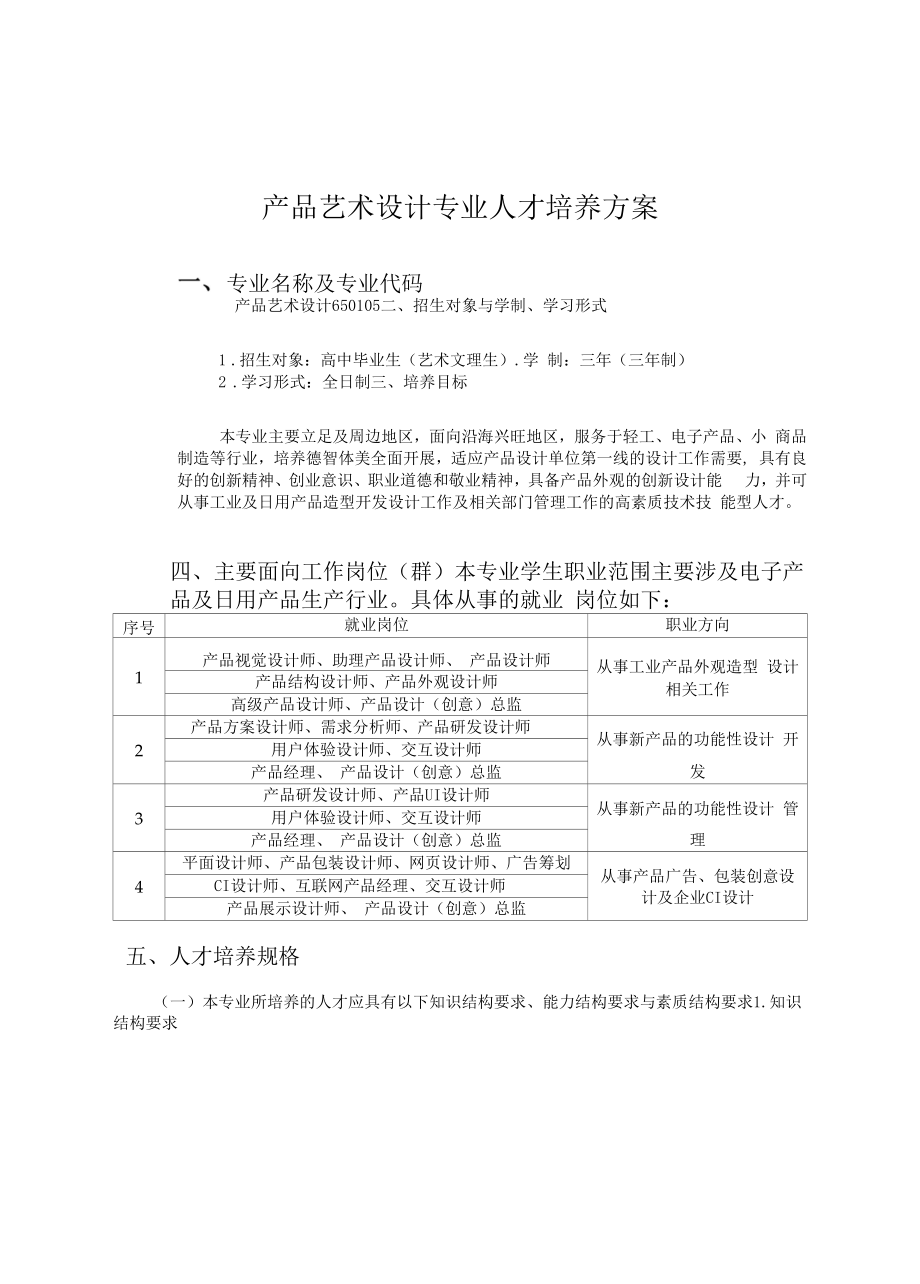 产品艺术设计专业人才培养方案（高职）.docx_第1页