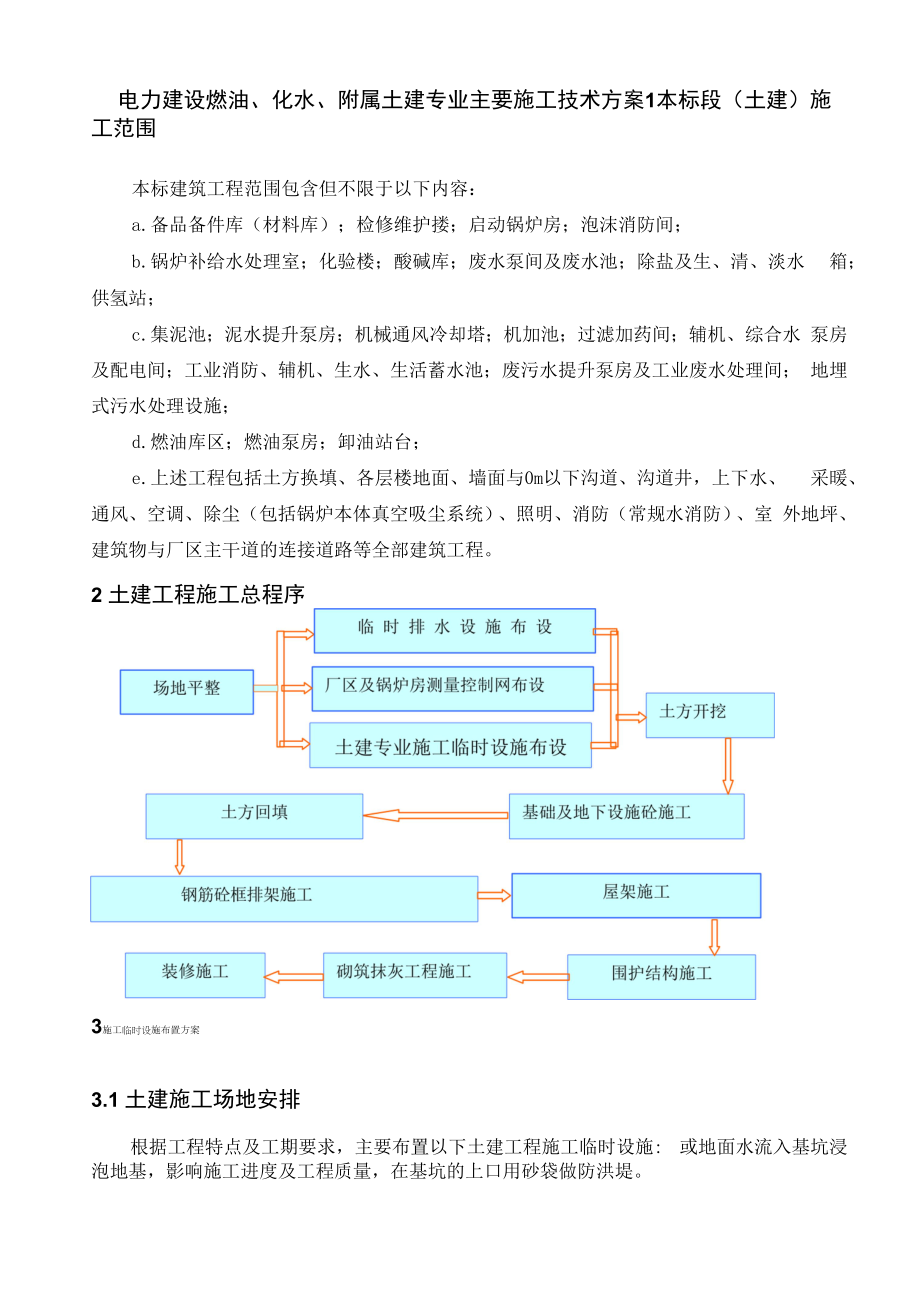 电力建设燃油、化水、附属土建专业主要施工技术方案.docx_第1页