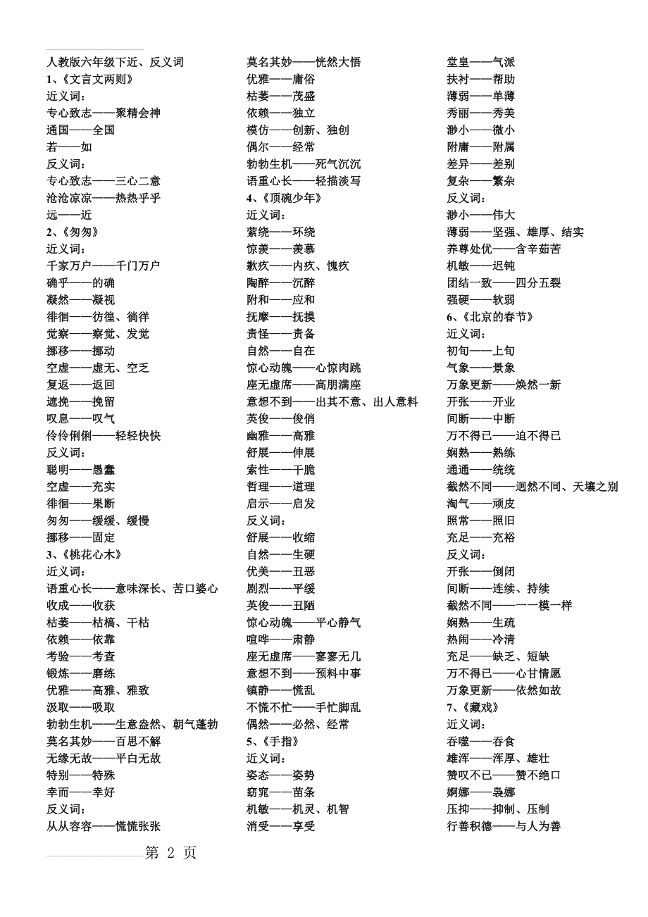 人教版六年级下近、反义词64688(7页).doc_第2页