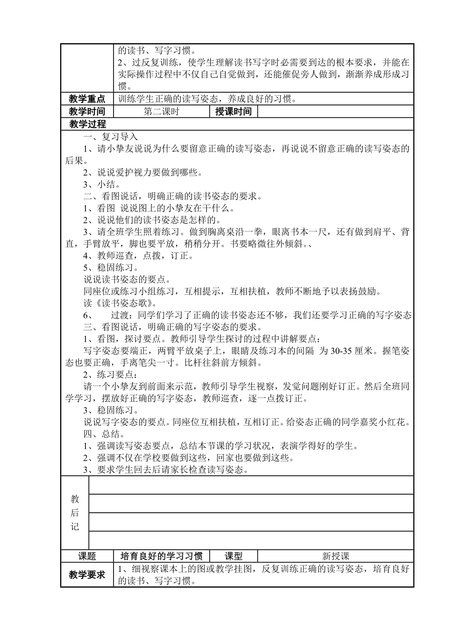 苏教版小学语文一年级上册教案全集表格版105页副.docx_第2页