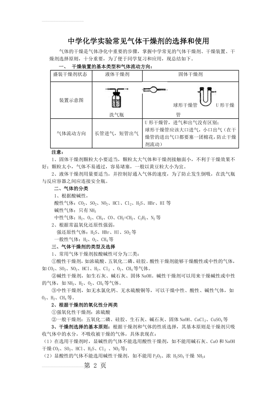 中学化学实验常见气体干燥剂的选择和使用(4页).doc_第2页