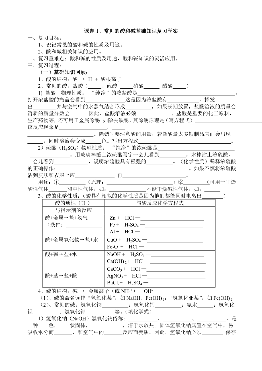 常见的酸和碱复习学案.docx_第1页