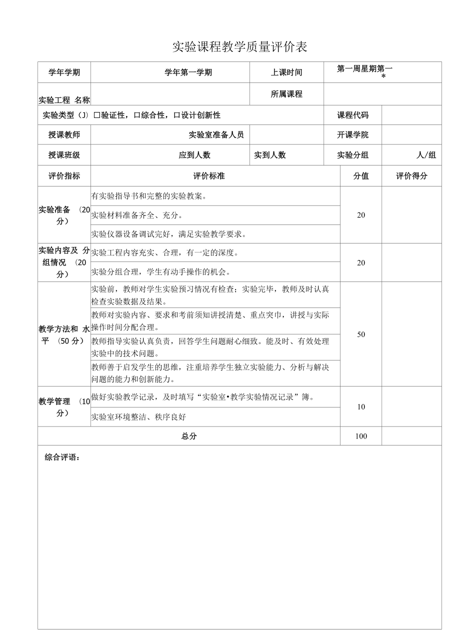 实验课程教学质量评价表（模板）.docx_第1页