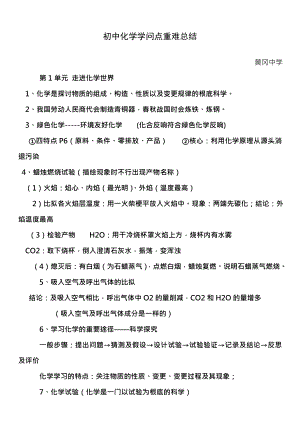 初中化学知识点重难点总结黄冈中学.docx