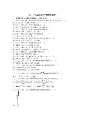 2016年上海市中考化学试卷.docx