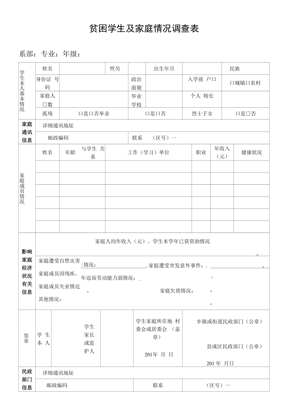 贫困学生及家庭情况调查表.docx_第1页