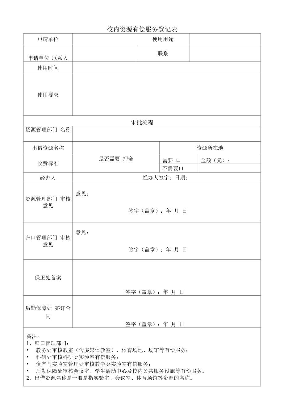 校内资源有偿服务登记表（模板）.docx_第1页