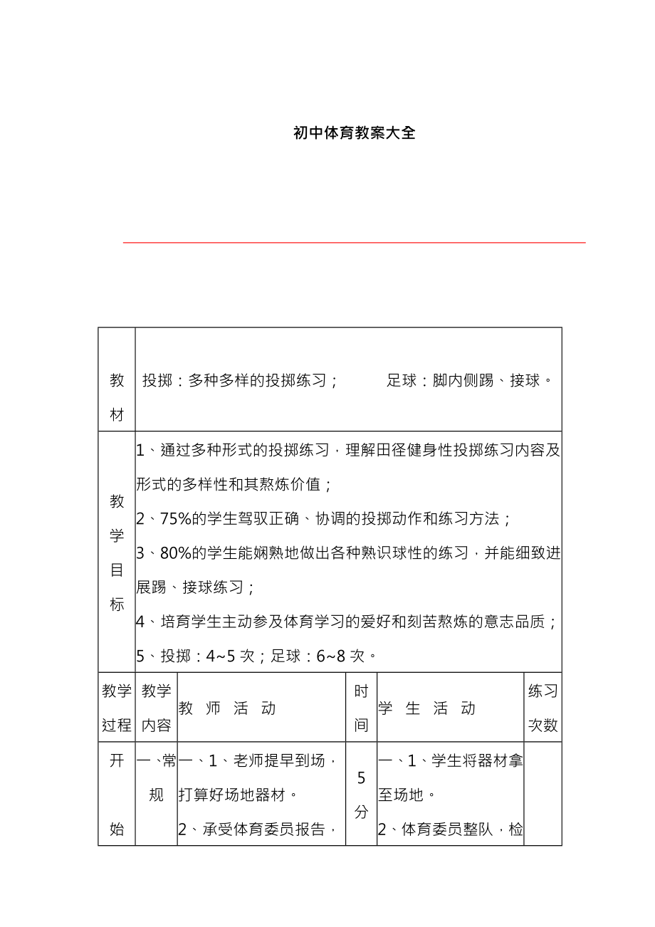 初中体育教案大全.docx_第1页