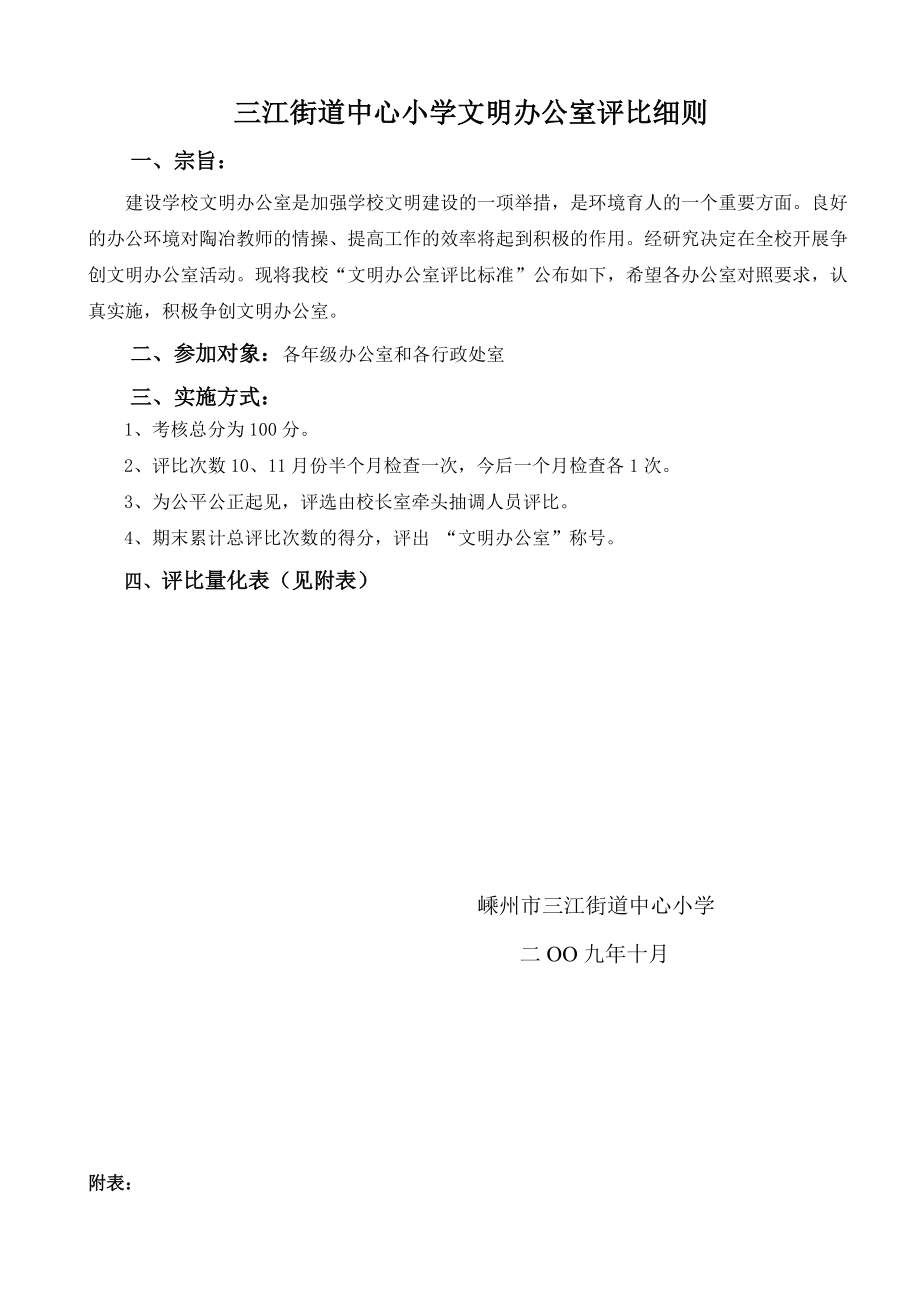 三江街道中心小学文明办公室评比细则.doc_第1页