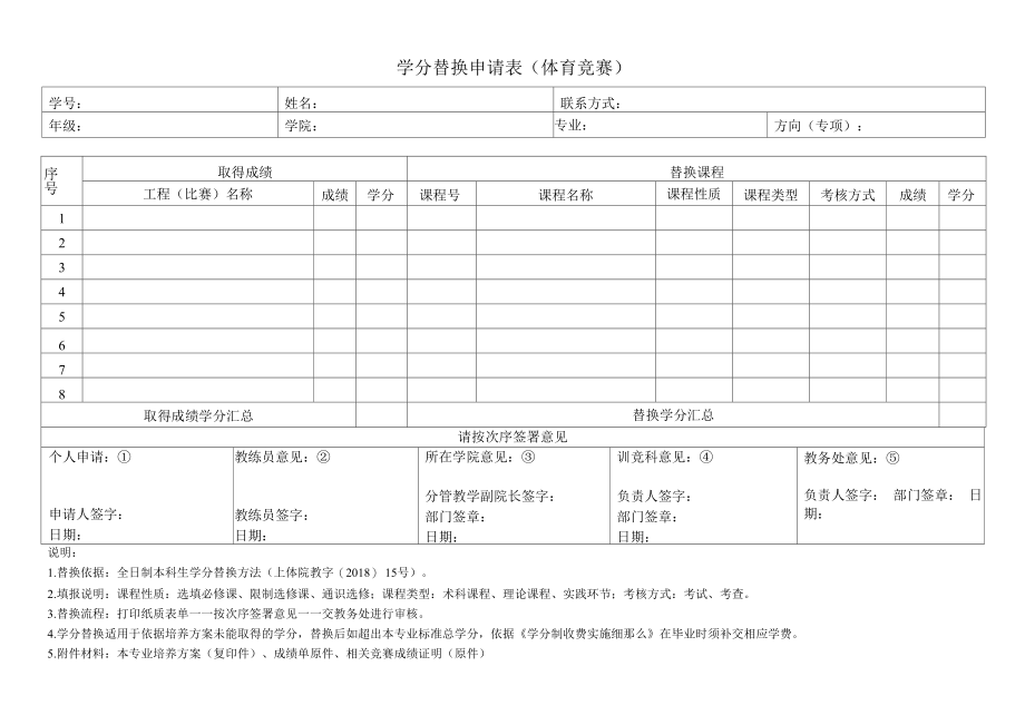 学分替换申请表（体育竞赛）（模板）.docx_第1页