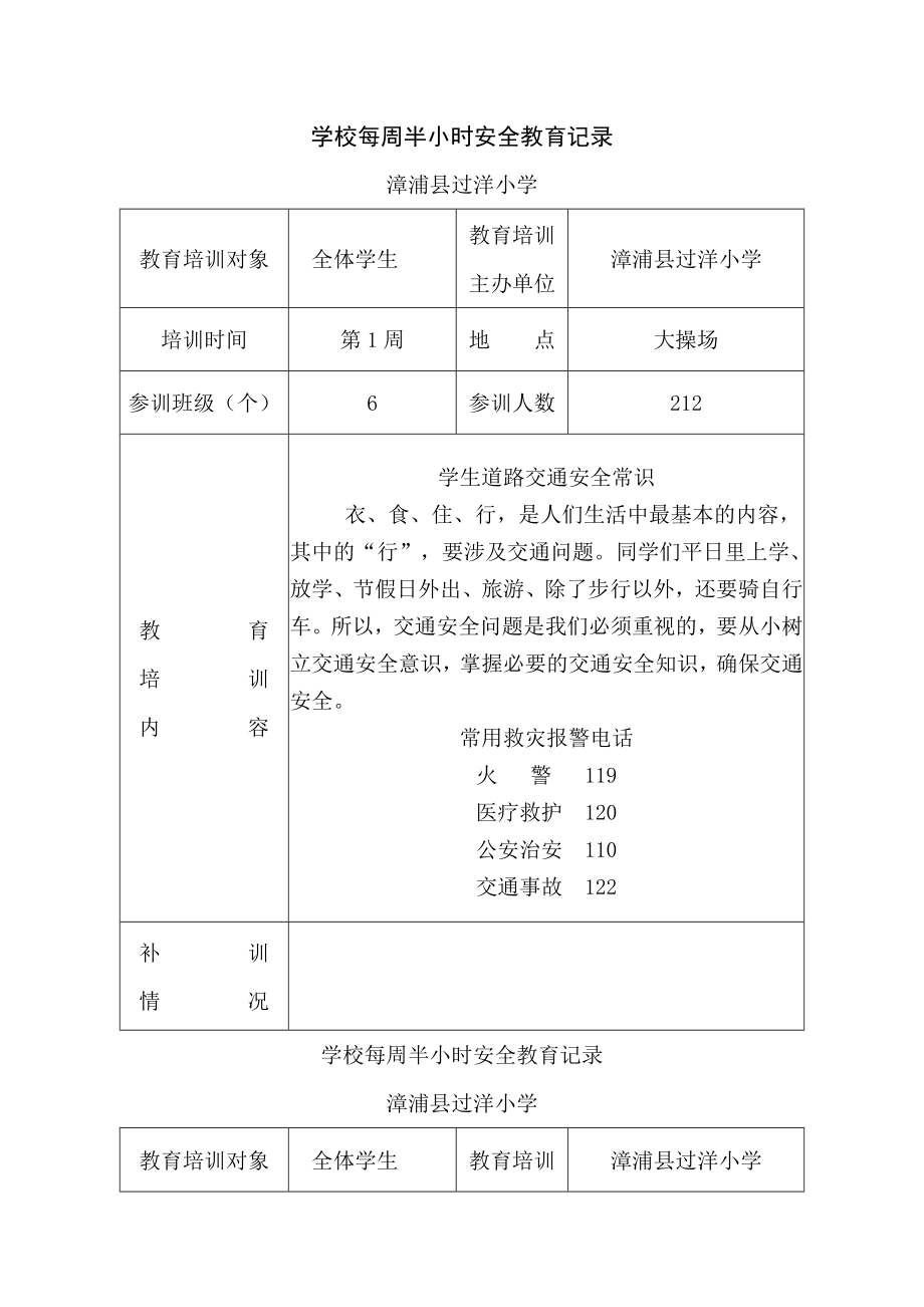 学校每周半小时安全教育记录.docx_第1页