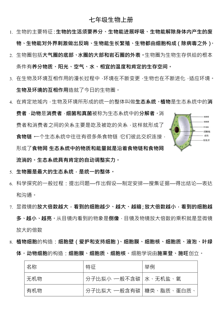 初中生物知识复习总结归纳人教版七八年级.docx_第1页