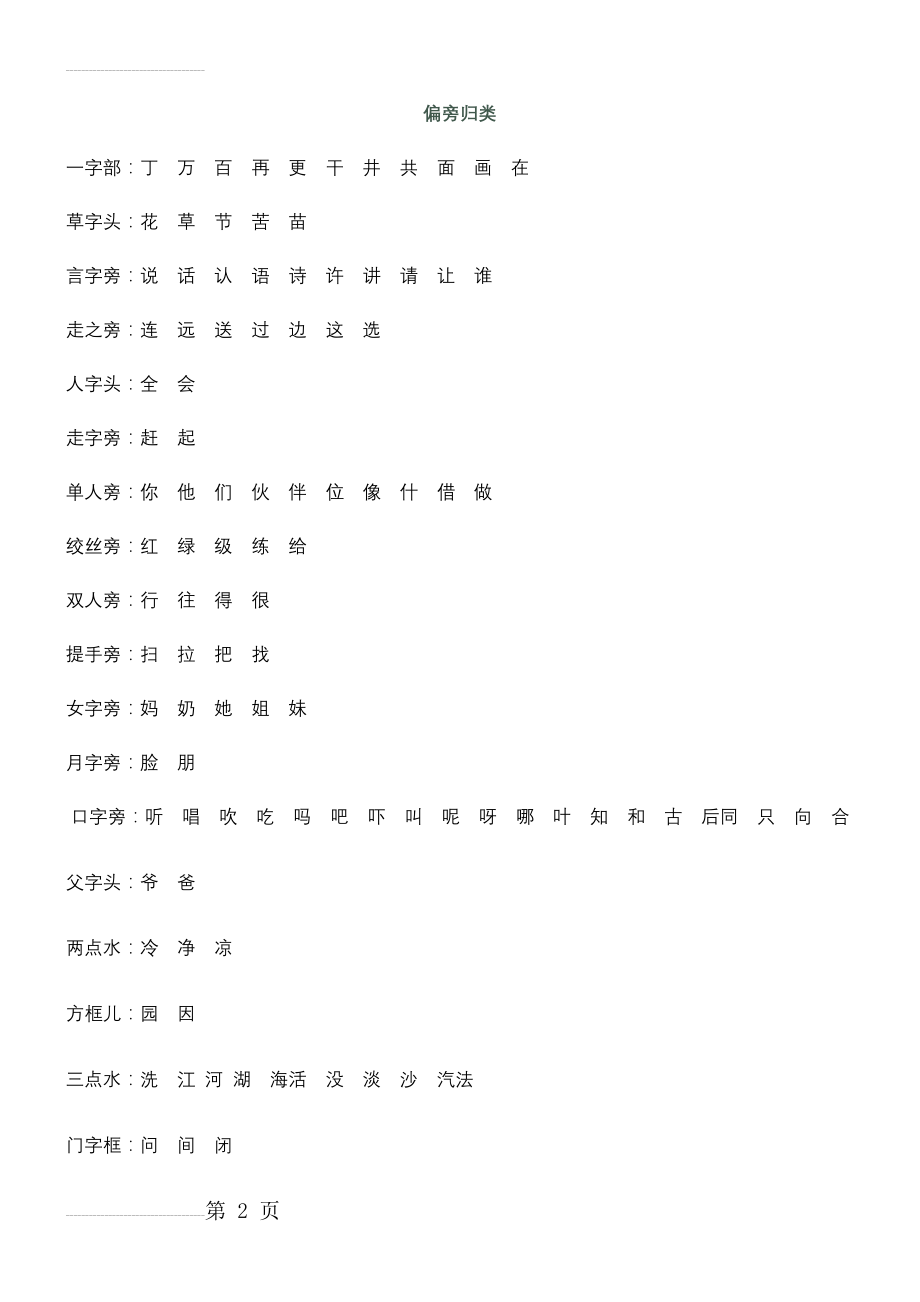 人教版小学一年级上册语文偏旁归类(3页).doc_第2页