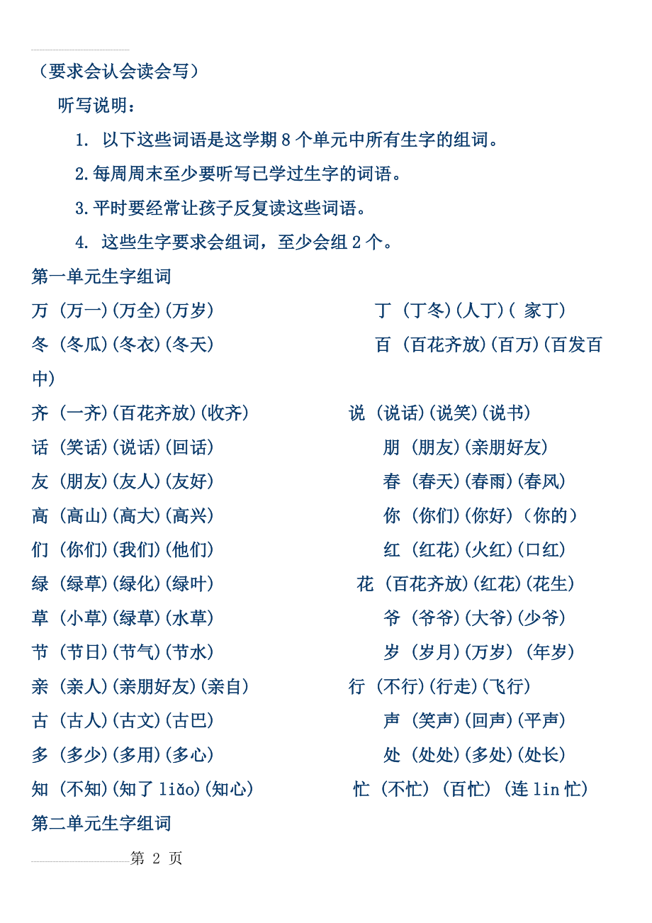 人教版一年级下册语文生字表二组词89978(8页).doc_第2页