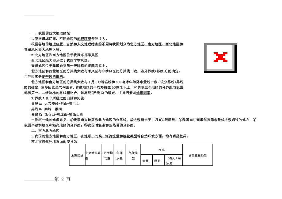 中国的北方地区、南方地区、西北地区、青藏地区考试说明解析答案(8页).doc_第2页