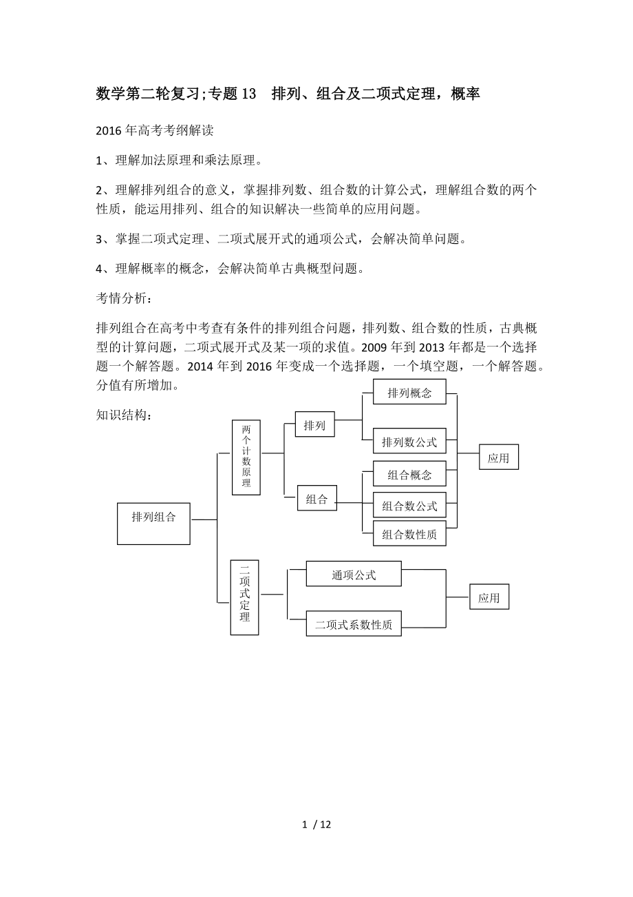 2017年高职数学第二轮复习专题1314排列组合二项式概率.docx_第1页