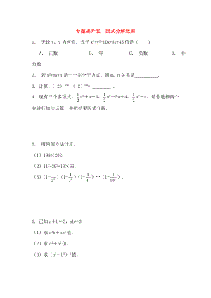 七年级数学下册专题提升五因式分解的运用校本作业浙教版.doc