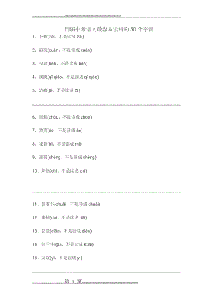 历届中考语文最容易读错的50个字词(3页).doc