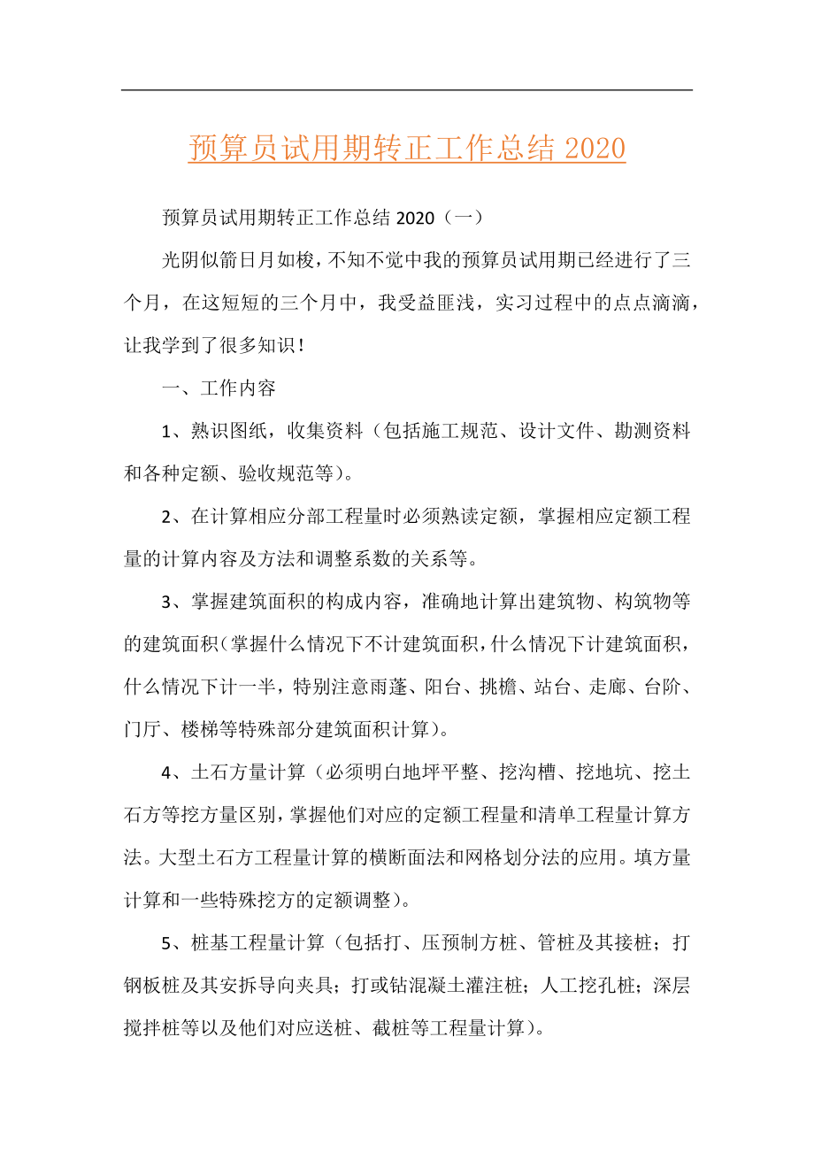 预算员试用期转正工作总结2020.docx_第1页