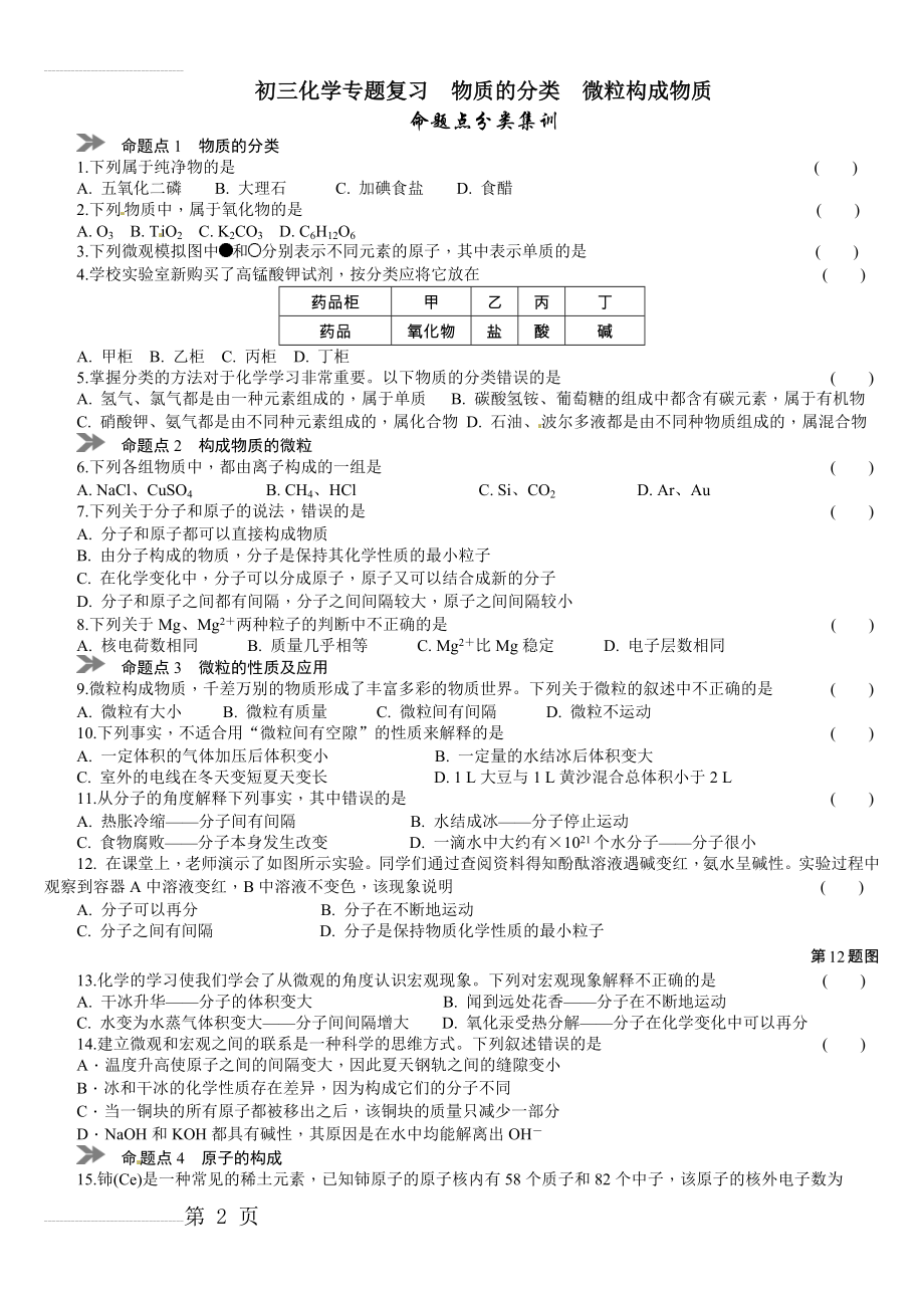 中考化学专题复习物质的分类 微粒构成物质(5页).doc_第2页