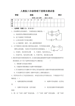 人教版八年级物理下册期末测试卷.docx