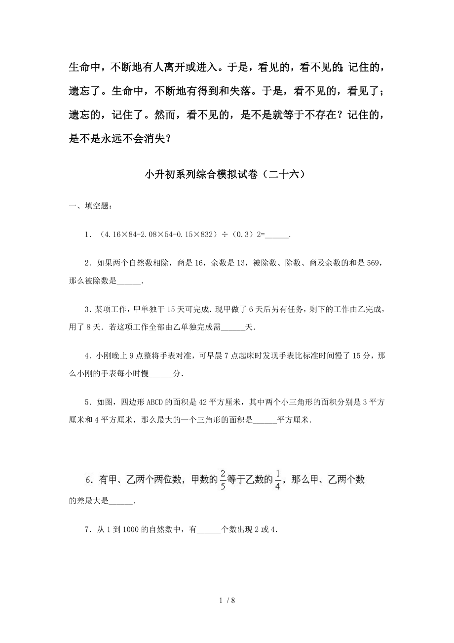 Wjsuqk小升初系列数学综合模拟试卷.doc_第1页