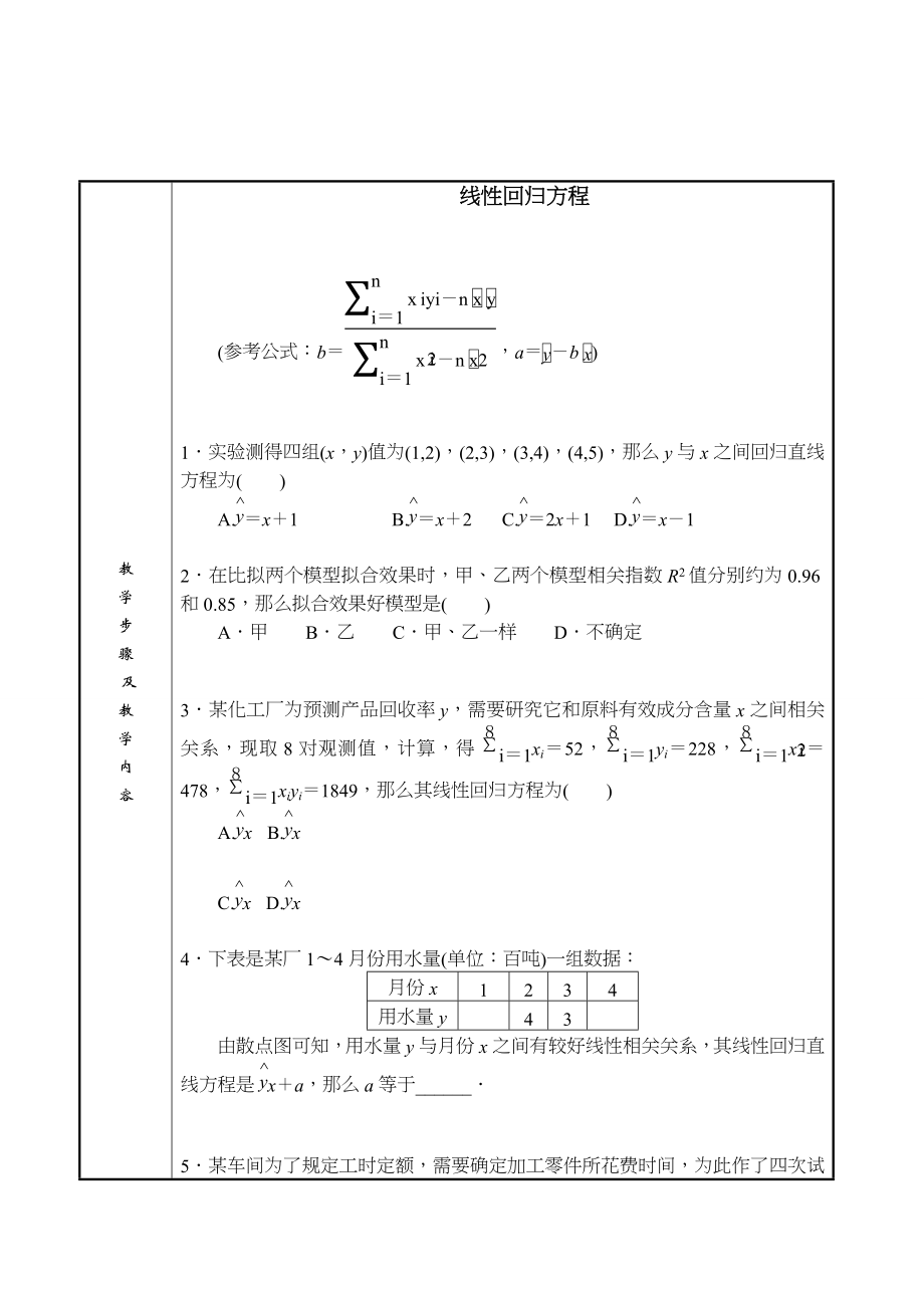 高中数学线性回归方程讲解练习题.doc_第1页