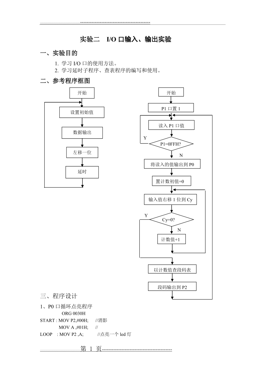 单片机实验 IO口的输入输出实验(5页).doc_第1页