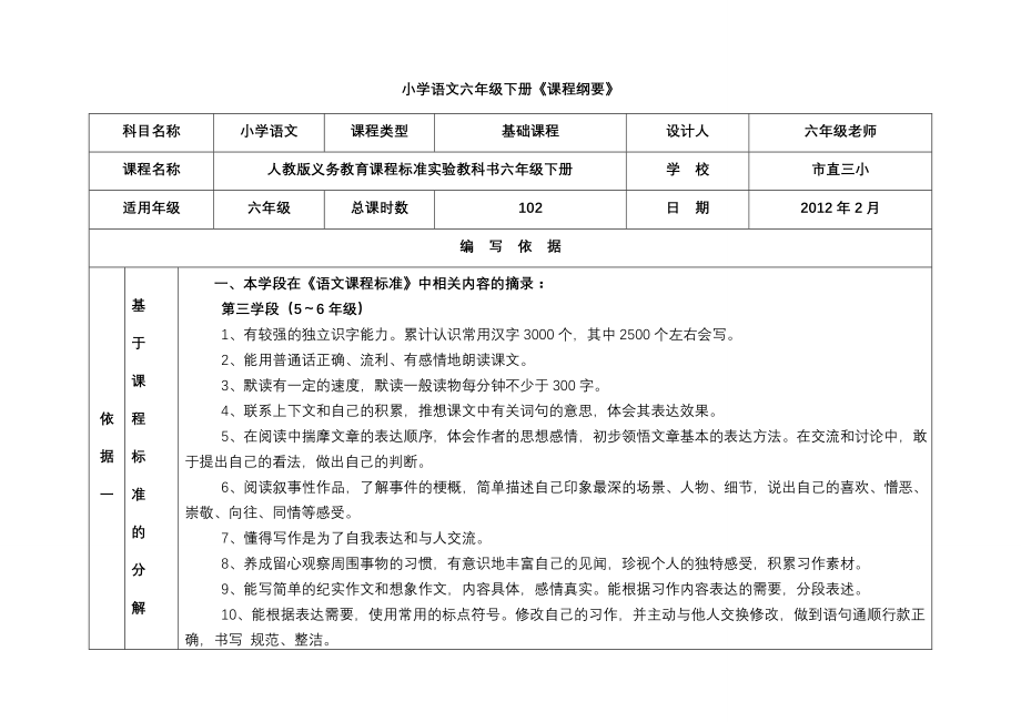 人教版六年级语文课程纲要1.doc_第1页