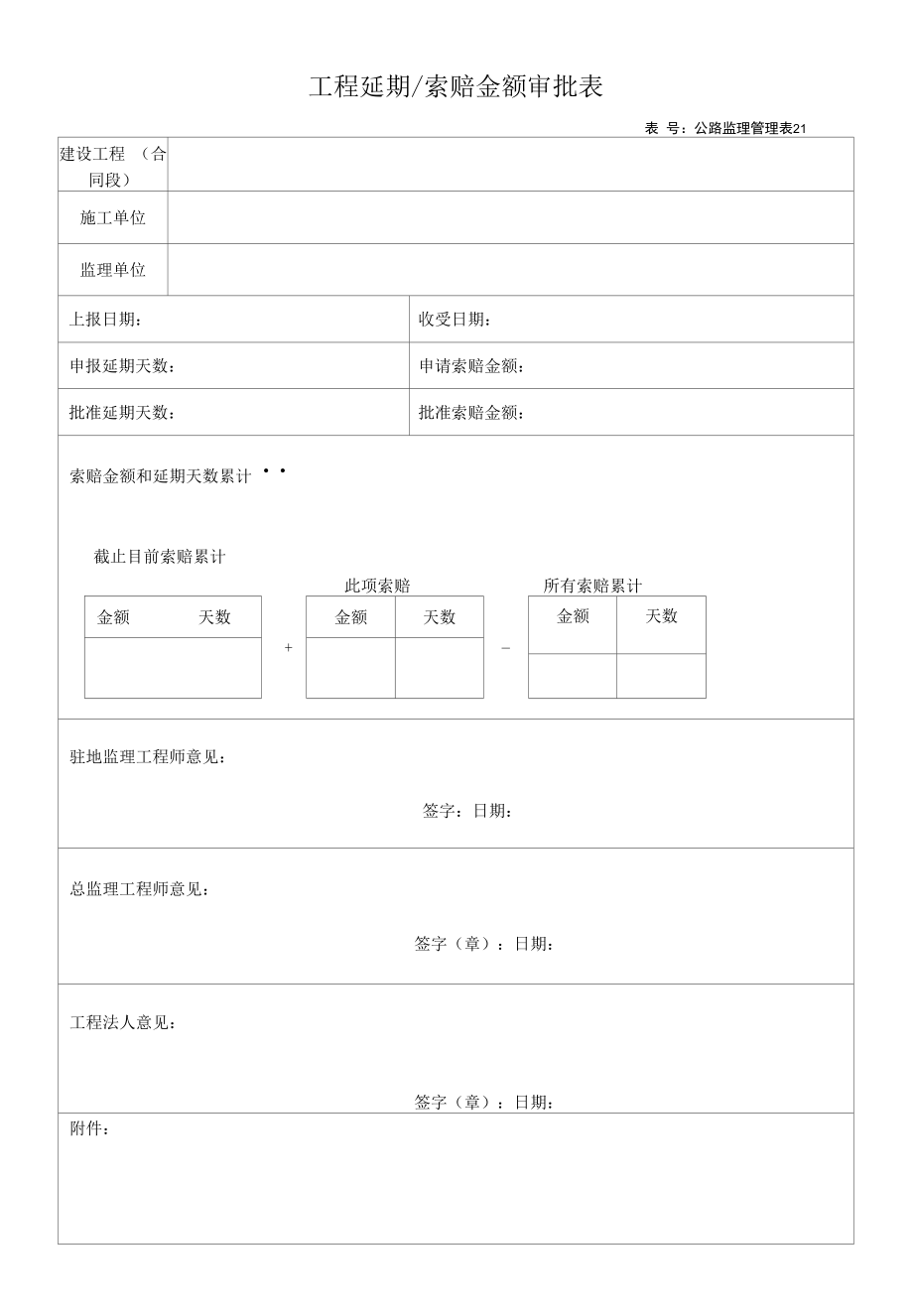 工程延期索赔金额审批表.docx_第1页