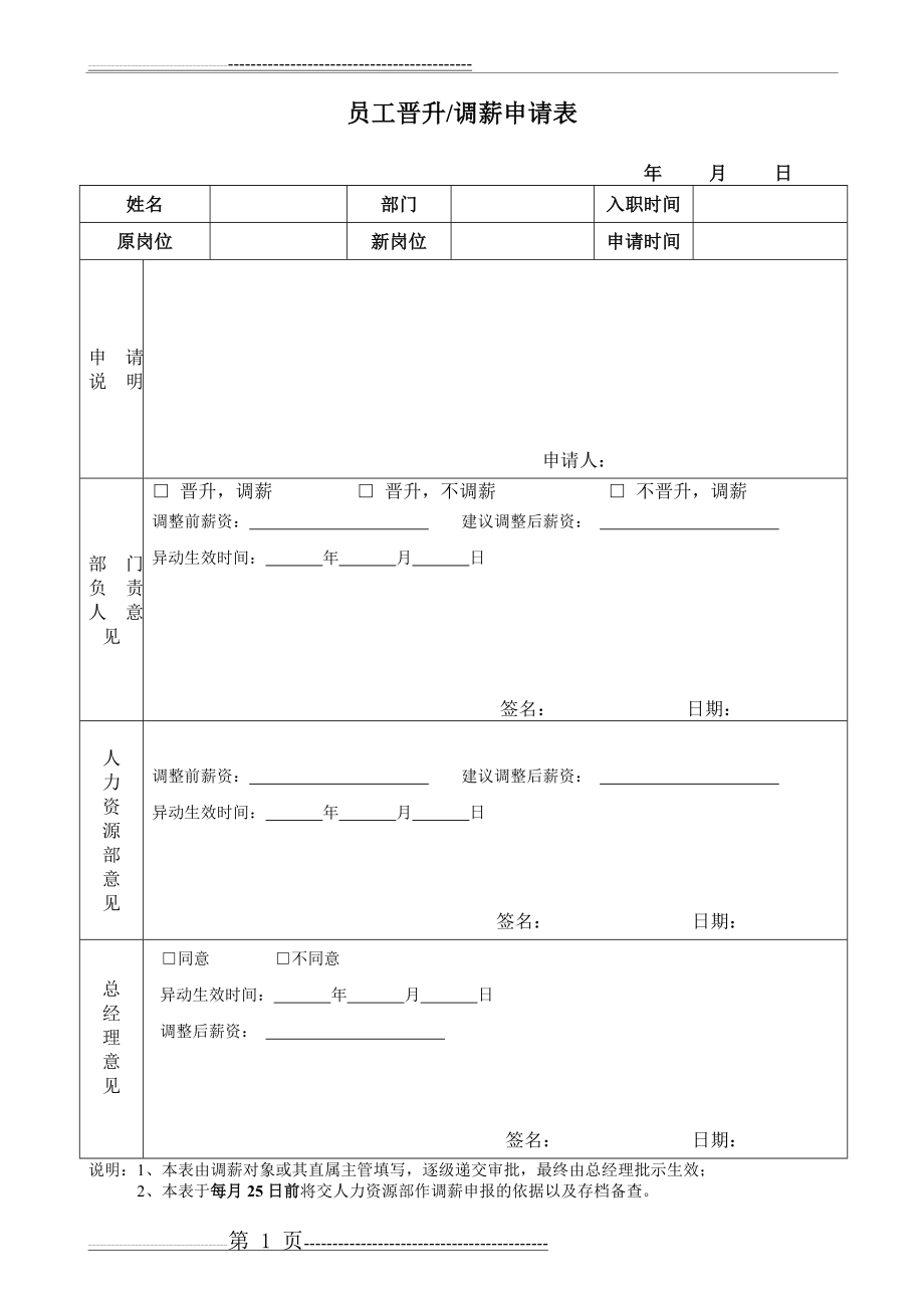 员工晋升调薪申请表2017(1页).doc_第1页