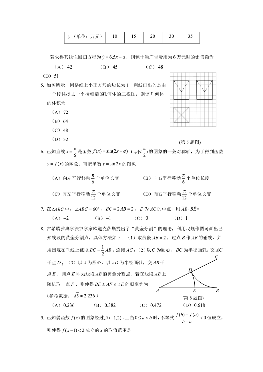 2019年深圳市高三年级第一次调研考试数学试题理科.docx_第2页